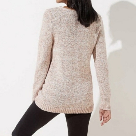 LOFT Pink Marl Knit Tunic Sweater V Neckline - Picture 3 of 7